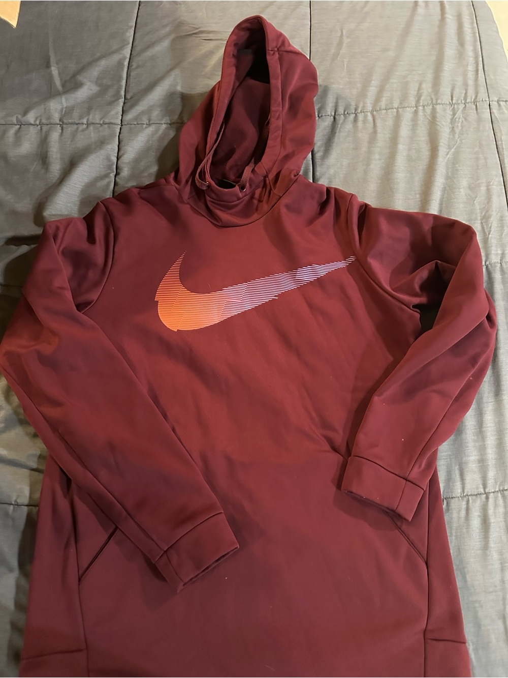 Nike Maroon Hooded Pullover with Orange-to-Pink Gradient Swoosh